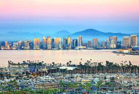 San Diego is a large coastal city right on the Pacific Ocean in Southern California.